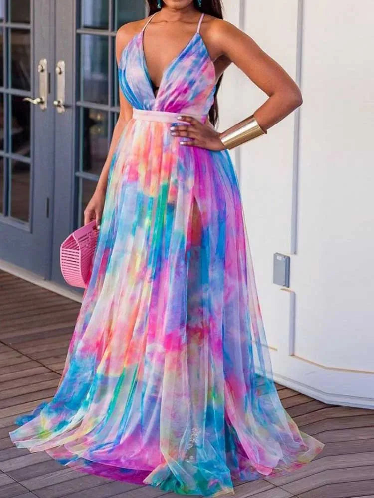 Laleila - Colorful High Waisted Strappy Maxi Dress