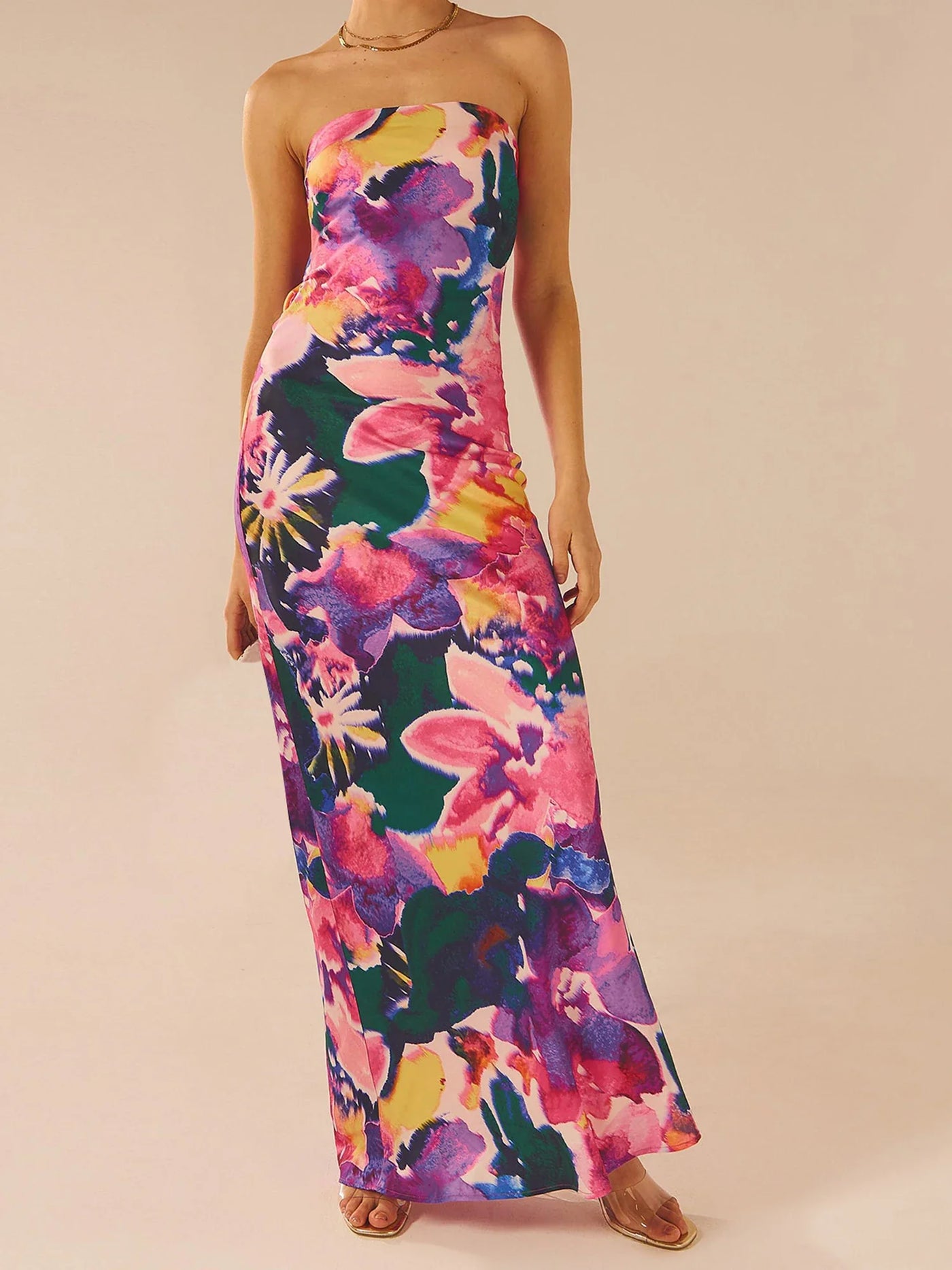 Floriane - Chic Floral Print Off Shoulder Maxi Dress