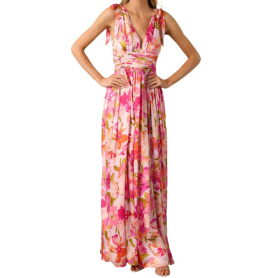 Daena - Stylish Strappy V-Neck Floral Print Maxi Dress