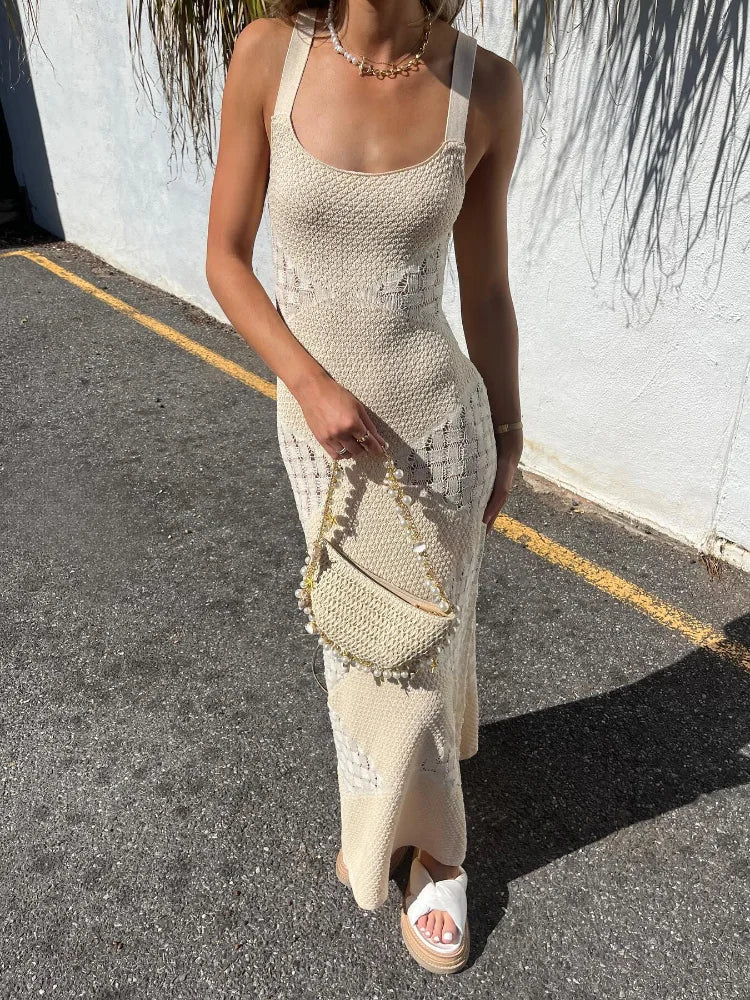 Therese - Chic Sleeveless Diamond Pattern Maxi Dress