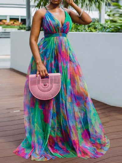 Laleila - Colorful High Waisted Strappy Maxi Dress