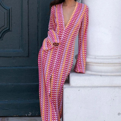 Kyline - StylishV-Neck Flare Sleeve Maxi Dress