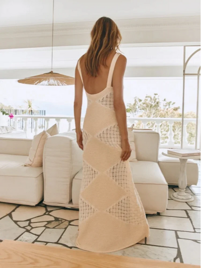 Therese - Chic Sleeveless Diamond Pattern Maxi Dress