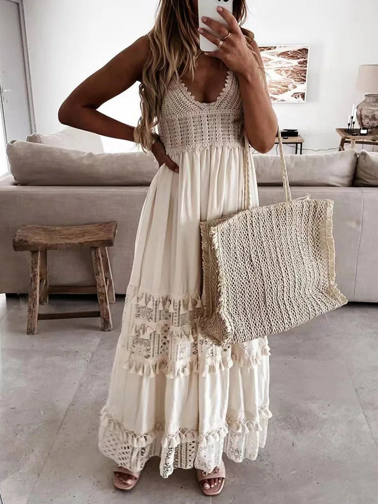 Lucille - Casual Lace Sleeveless Maxi Dress