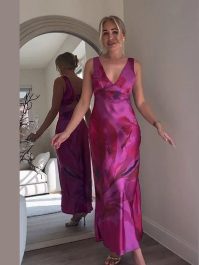 Joena - Elegant Floral One Shoulder Maxi Dress
