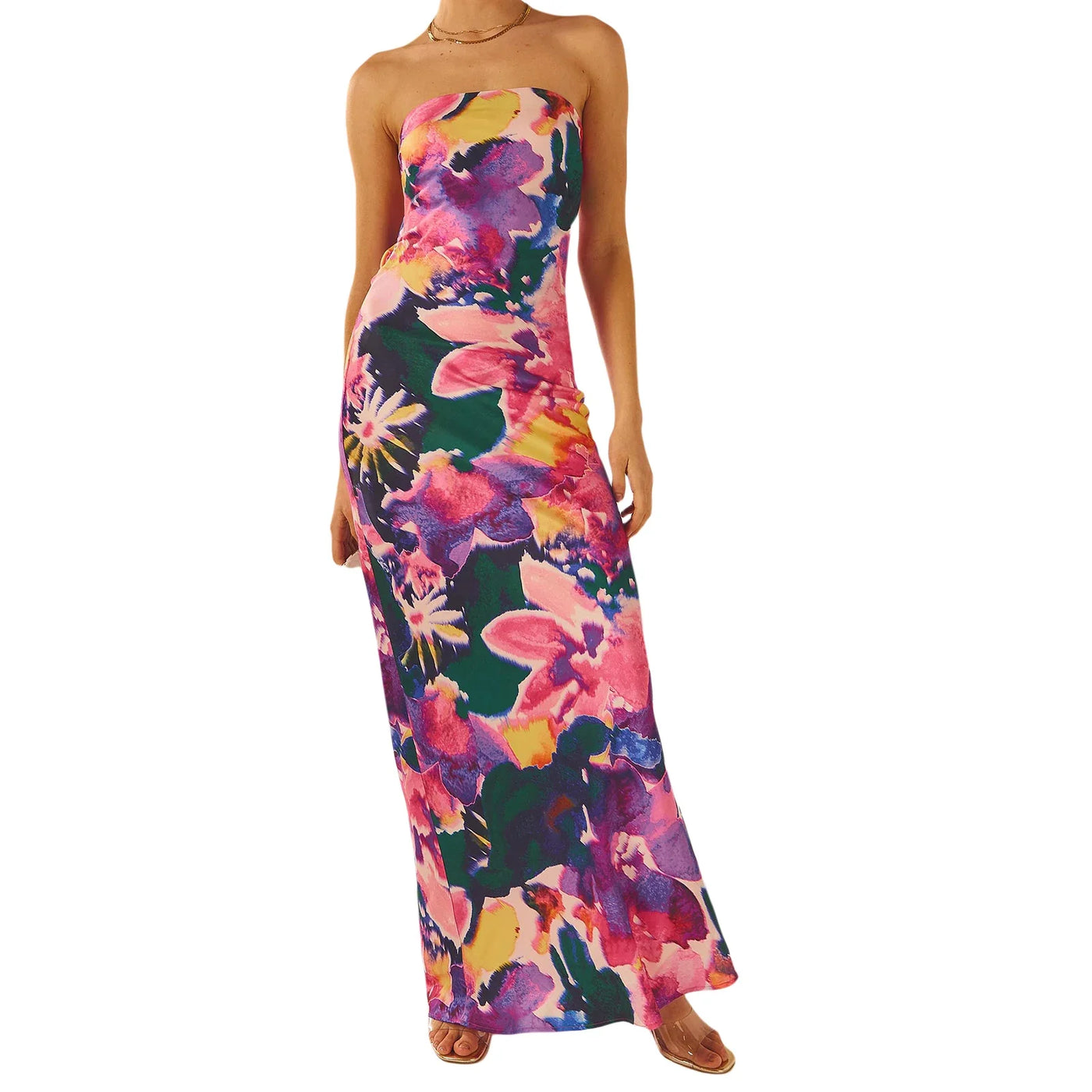 Floriane - Chic Floral Print Off Shoulder Maxi Dress