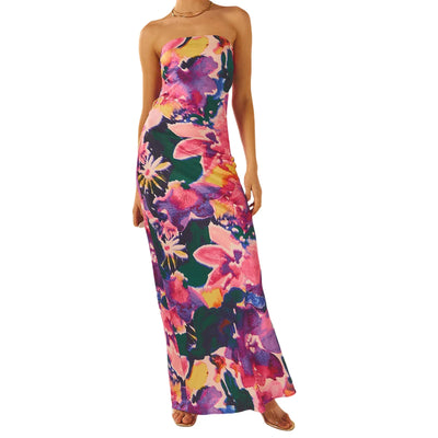 Floriane - Chic Floral Print Off Shoulder Maxi Dress