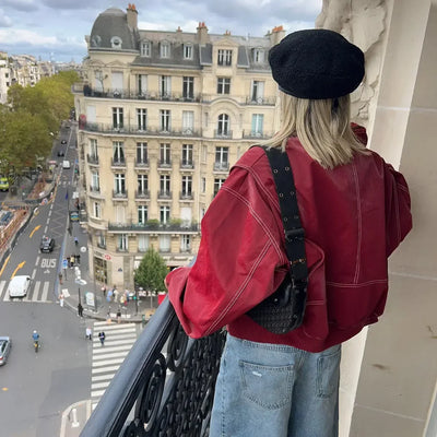 Faye - Oversized Red Leather Jacket