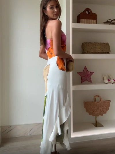 Joena - Elegant Floral One Shoulder Maxi Dress