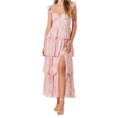 Toshima - Elegant  Multi-Layered Ruffles Split Maxi Dress