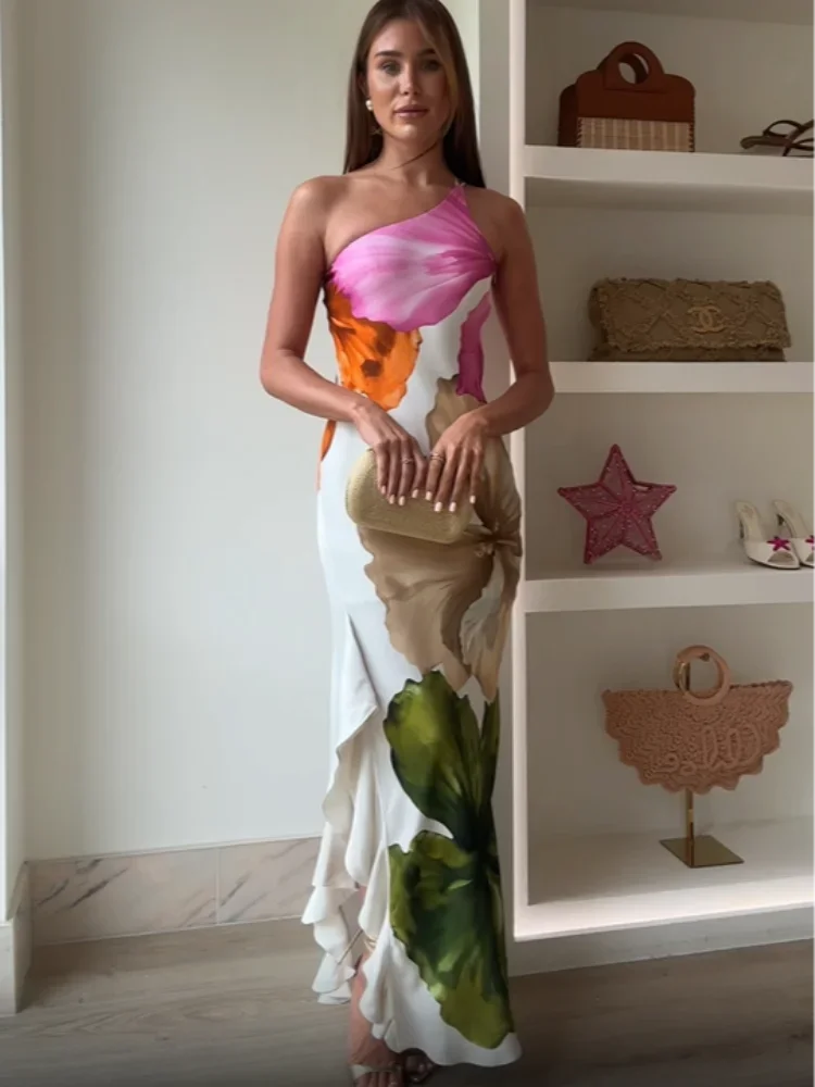 Joena - Elegant Floral One Shoulder Maxi Dress