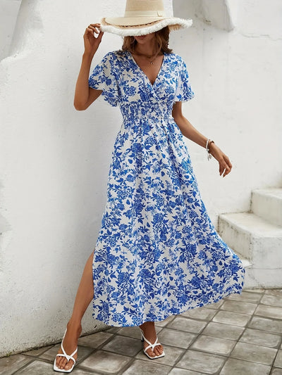 Clara - Printed Short Sleeve Maxi Dress