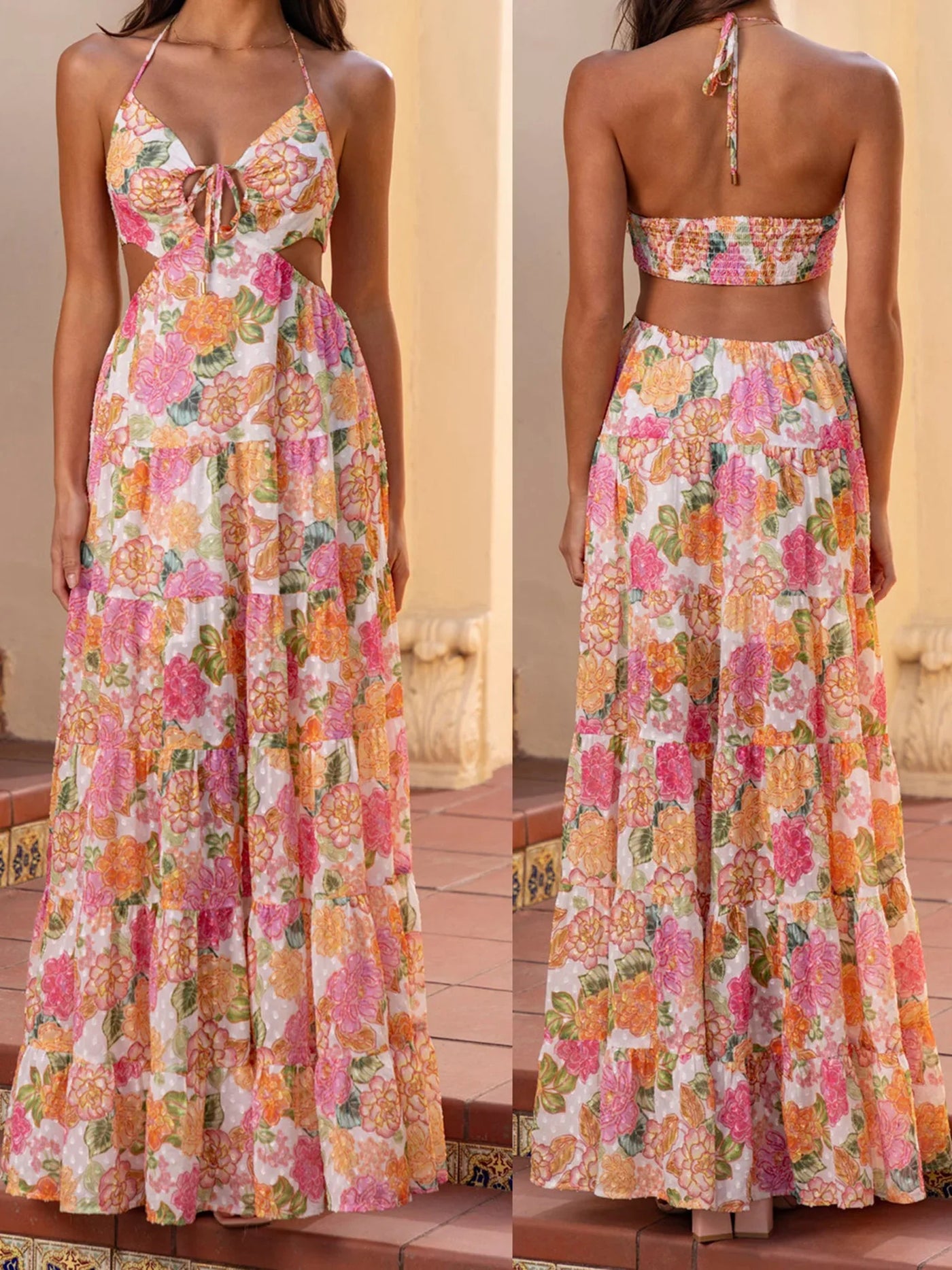 Maristella - Elegant Strappy Boho Style Maxi Dress