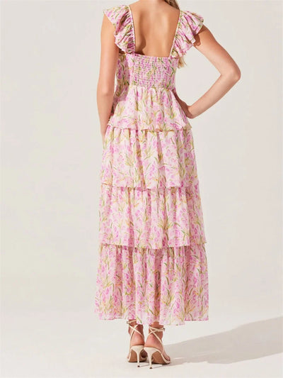 Toshima - Elegant  Multi-Layered Ruffles Split Maxi Dress