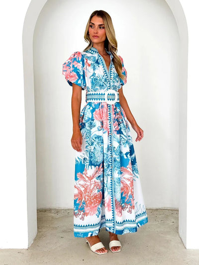 Kenchin - Casual Short Sleeve Belted Maxi Dress