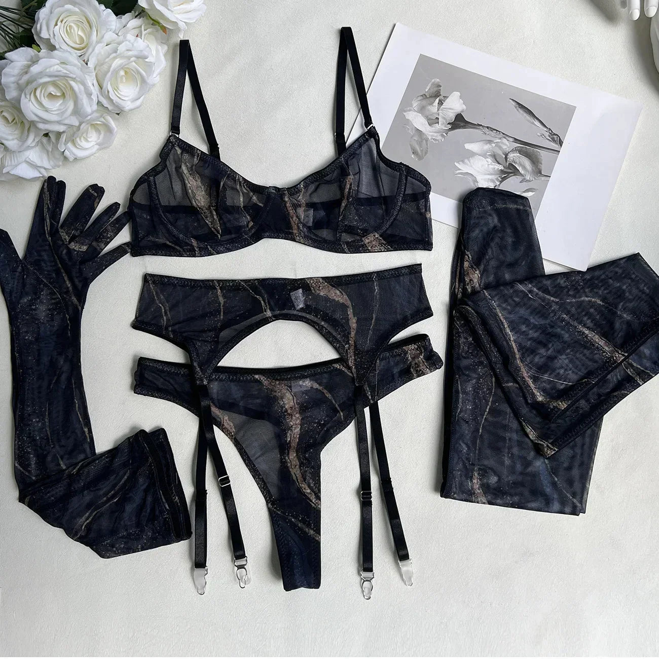 Serena - 5-Piece Tie-Dye Lingerie Set