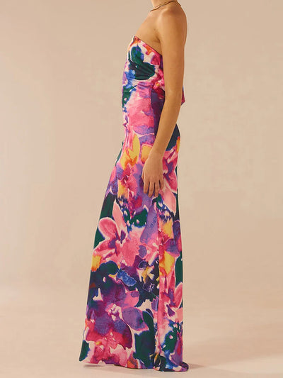 Floriane - Chic Floral Print Off Shoulder Maxi Dress