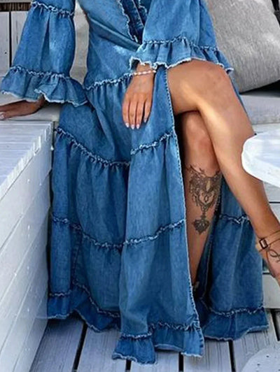 Avaline - Elegant Denim Maxi Dress