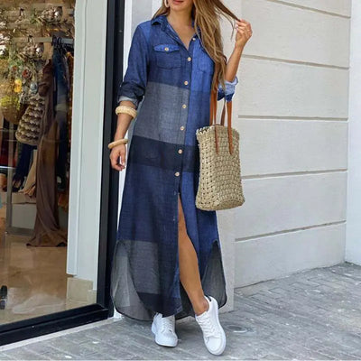 Karissa - Plaid Printed Polo Neck Shirt Dress