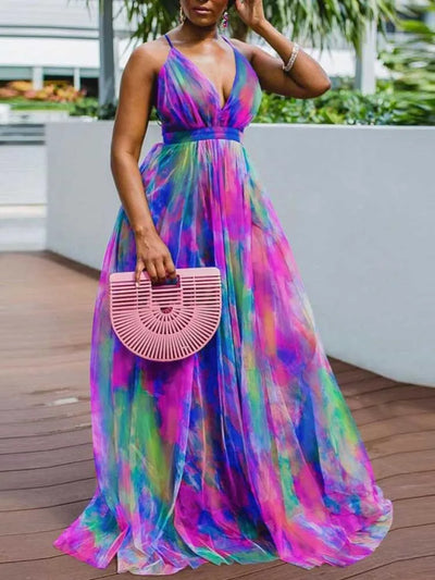 Laleila - Colorful High Waisted Strappy Maxi Dress
