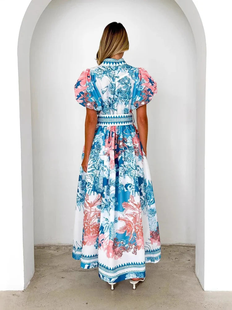 Kenchin - Casual Short Sleeve Belted Maxi Dress