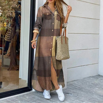 Karissa - Plaid Printed Polo Neck Shirt Dress