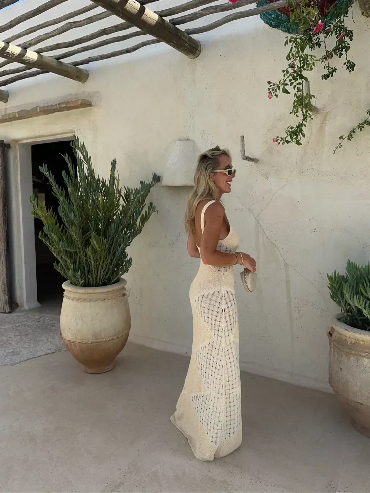 Therese - Chic Sleeveless Diamond Pattern Maxi Dress
