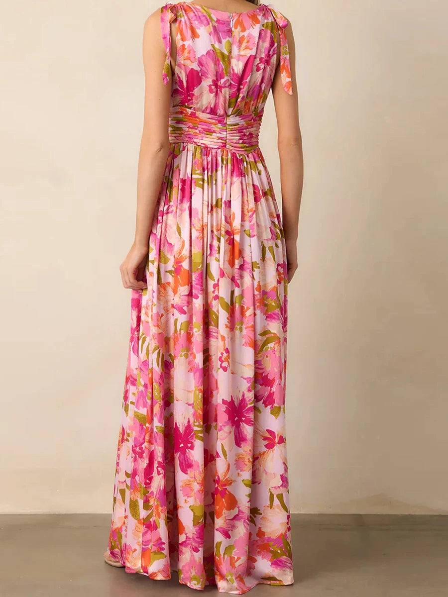 Daena - Stylish Strappy V-Neck Floral Print Maxi Dress