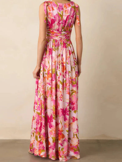 Daena - Stylish Strappy V-Neck Floral Print Maxi Dress