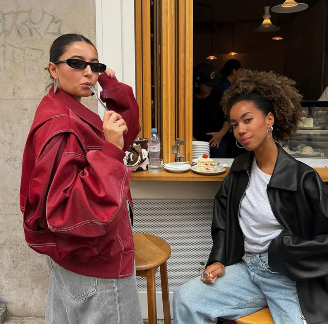 Faye - Oversized Red Leather Jacket