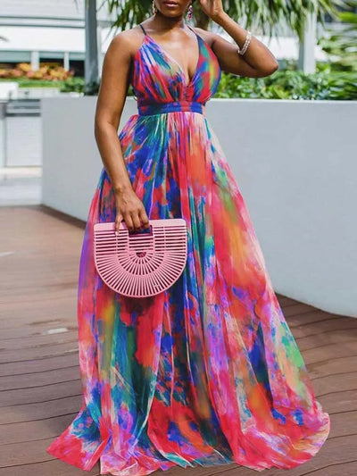 Laleila - Colorful High Waisted Strappy Maxi Dress