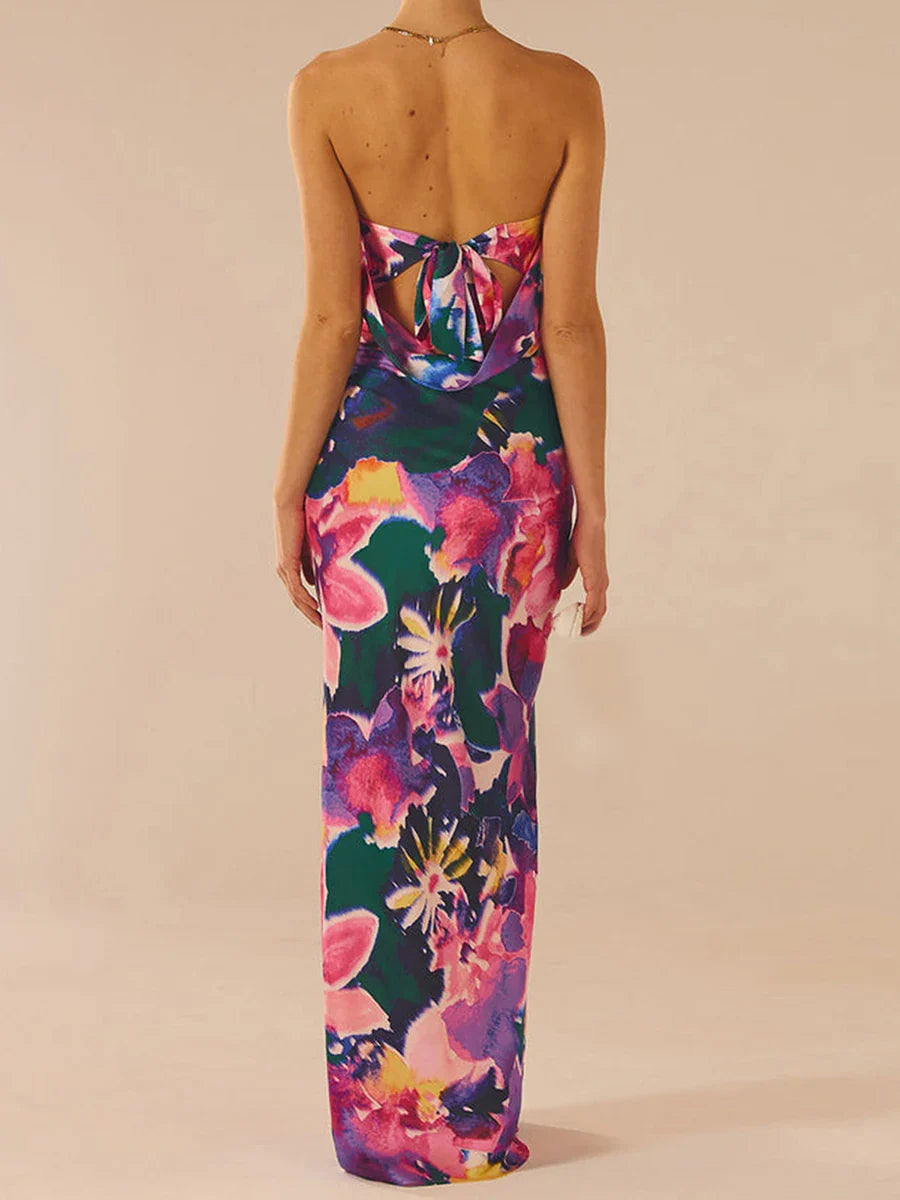 Floriane - Chic Floral Print Off Shoulder Maxi Dress