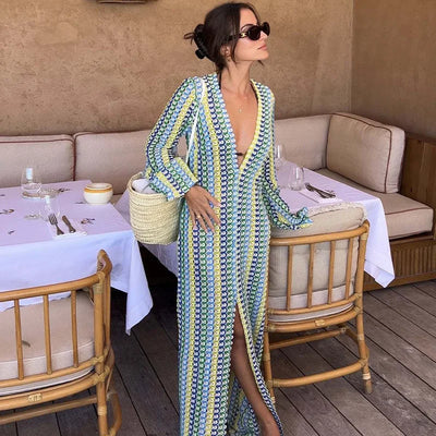 Kyline - StylishV-Neck Flare Sleeve Maxi Dress