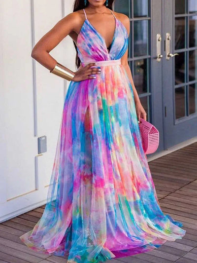 Laleila - Colorful High Waisted Strappy Maxi Dress