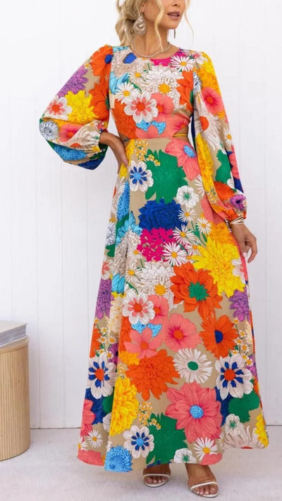 Chona - Classic Puff Sleeve Floral Maxi Dress