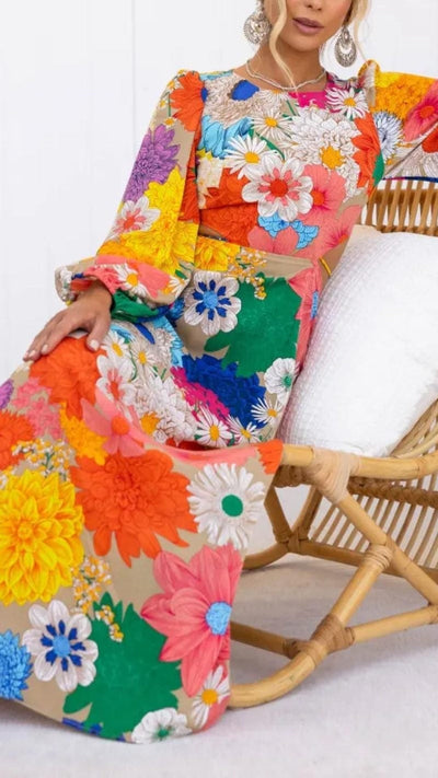 Chona - Classic Puff Sleeve Floral Maxi Dress