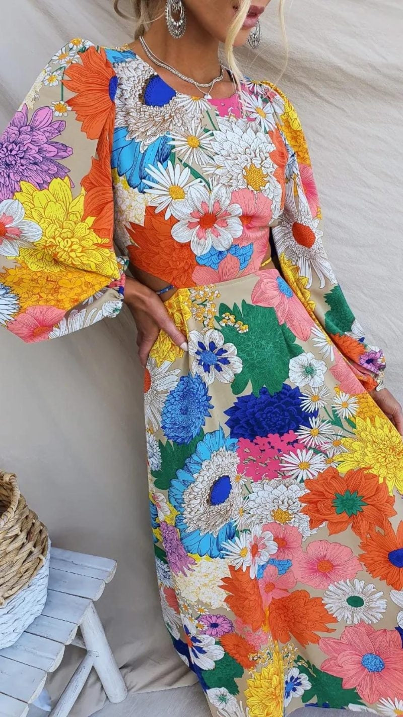 Chona - Classic Puff Sleeve Floral Maxi Dress