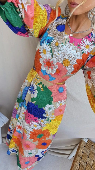 Chona - Classic Puff Sleeve Floral Maxi Dress