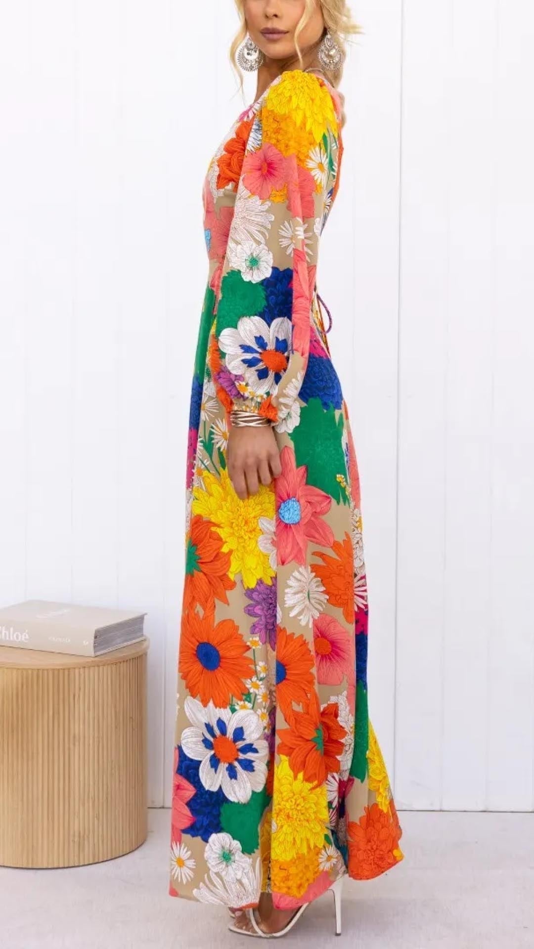 Chona - Classic Puff Sleeve Floral Maxi Dress