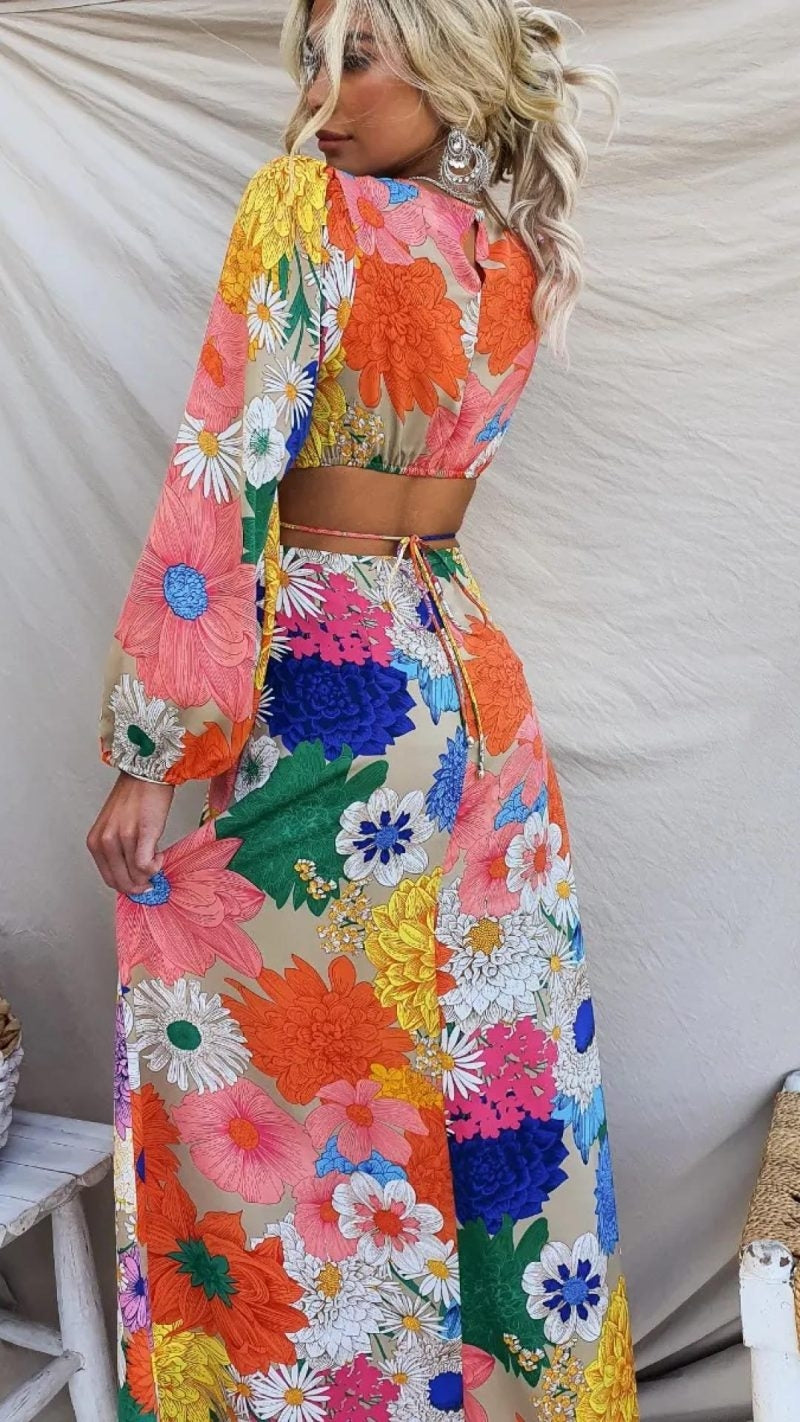 Chona - Classic Puff Sleeve Floral Maxi Dress