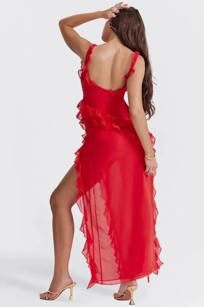 Shane - Elegant Ruffle Split Maxi Dress