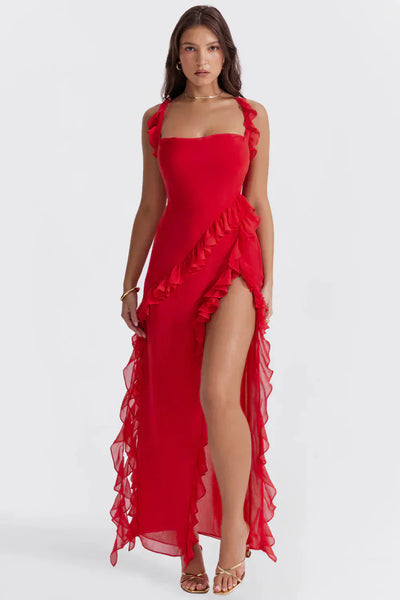 Shane - Elegant Ruffle Split Maxi Dress