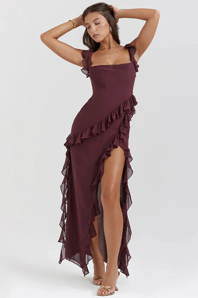 Shane - Elegant Ruffle Split Maxi Dress