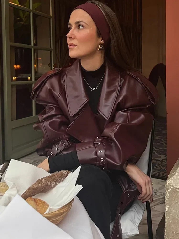 Mila - Luxurious Red Leather Autumn Jacket