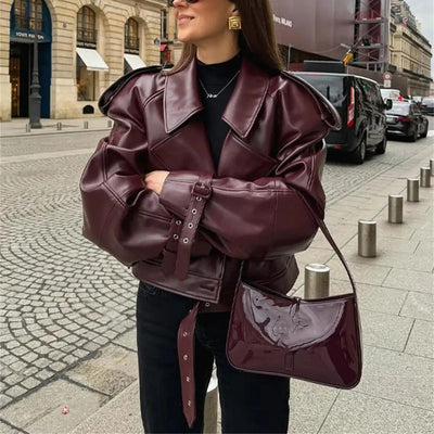 Mila - Luxurious Red Leather Autumn Jacket