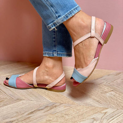 Ellela™ – Asymmetric Pink Sandals with Colour Block Design