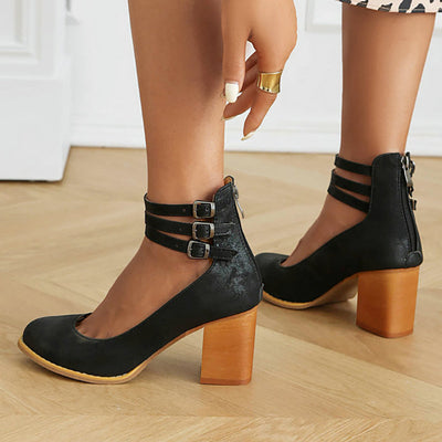 Caa™ – Sleek Sandals with Ankle Strap and Block Heel
