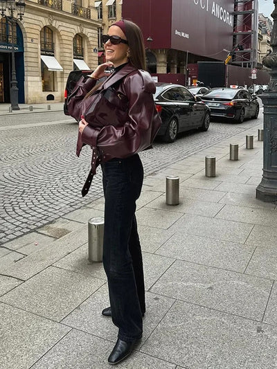 Mila - Luxurious Red Leather Autumn Jacket