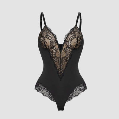 Sarah - Deep V-Neck Lace Shapewear Bodysuit