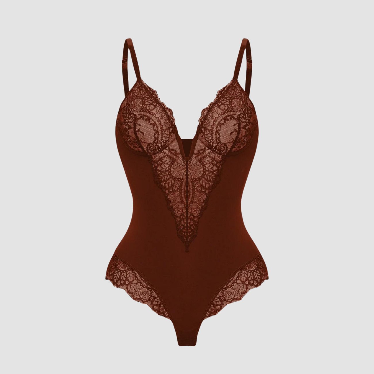 Sarah - Deep V-Neck Lace Shapewear Bodysuit